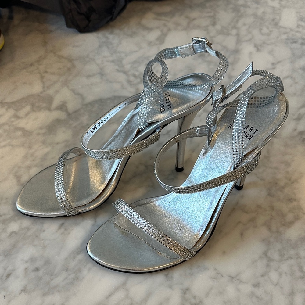 Stuart Weitzman Silver Strappy Sandals